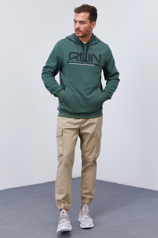 Hooded Green Men's Sweatshirt - 4
