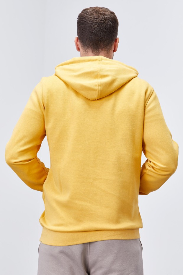 Invincible Embroidered Kangaroo Pocket Mustard Men's Sweatshirt - 7