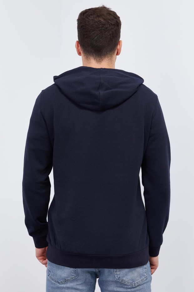 Invincible Embroidered Kangaroo Pocket Navy Blue Men's Sweatshirt - 7