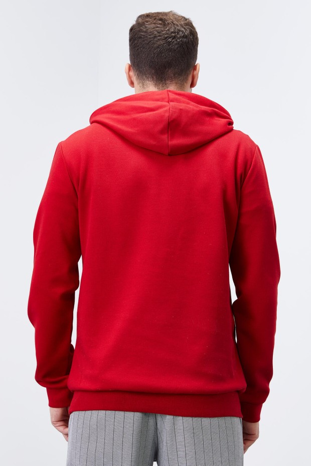 Invincible Embroidered Kangaroo Pocket Red Men's Sweatshirt - 7