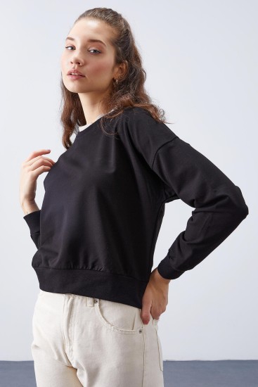Tommy Life Basic Round Neck Black Women's Sweatshirt 