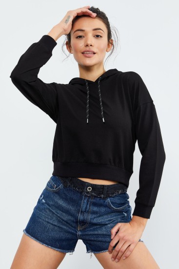 Tommy Life Basic Hooded Black Women's Sweatshirt 