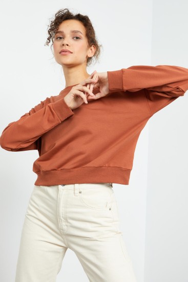 Tommy Life Basic Round Neck Cinnamon Women's Sweatshirt 