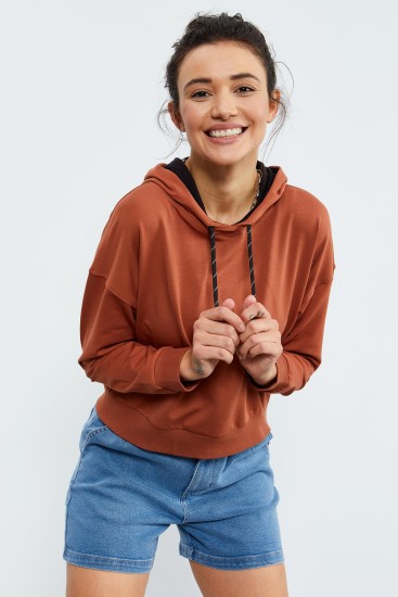 Tommy Life Basic Hooded Cinnamon Women's Sweatshirt 