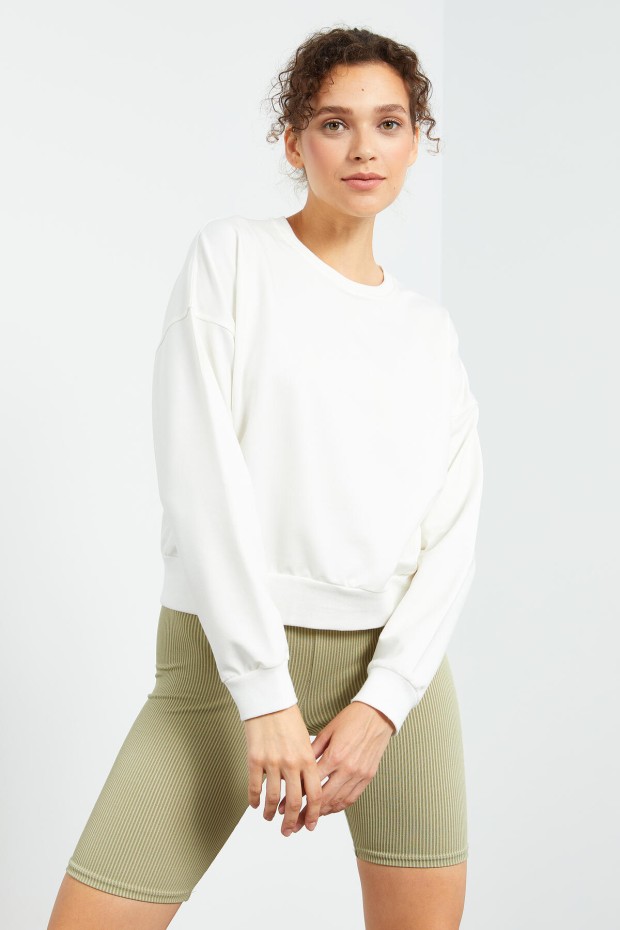 Tommy Life Basic Round Neck Ecru Women's Sweatshirt - 1