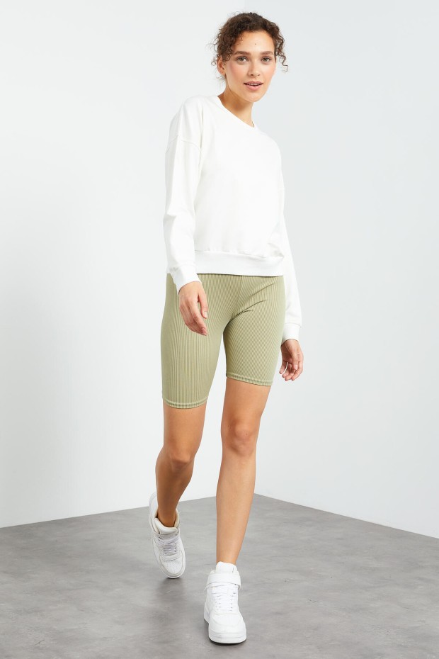 Tommy Life Basic Round Neck Ecru Women's Sweatshirt - 2