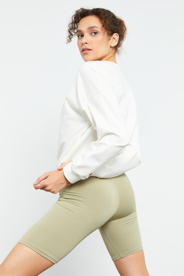 Tommy Life Basic Round Neck Ecru Women's Sweatshirt - 3
