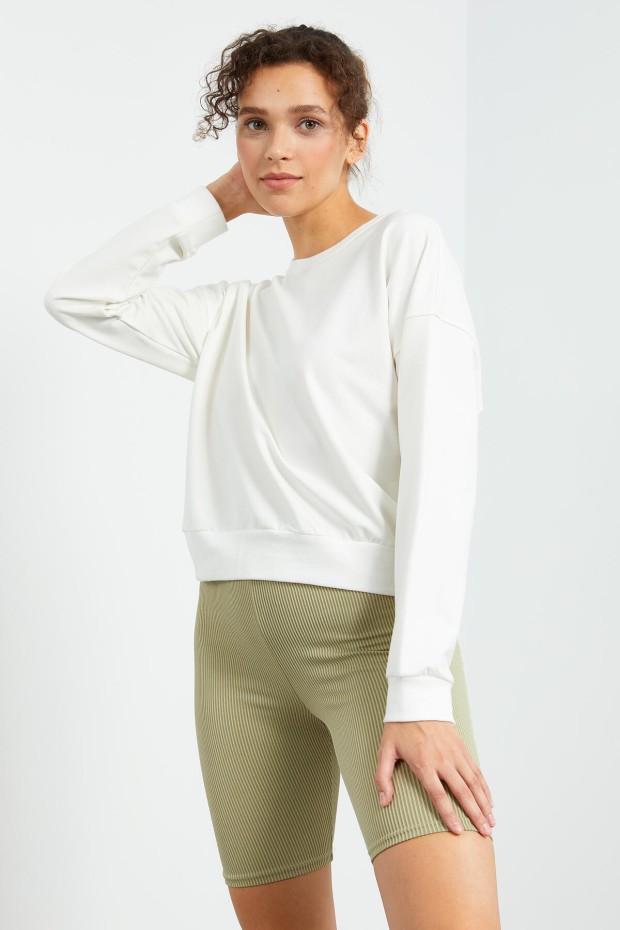 Tommy Life Basic Round Neck Ecru Women's Sweatshirt - 5