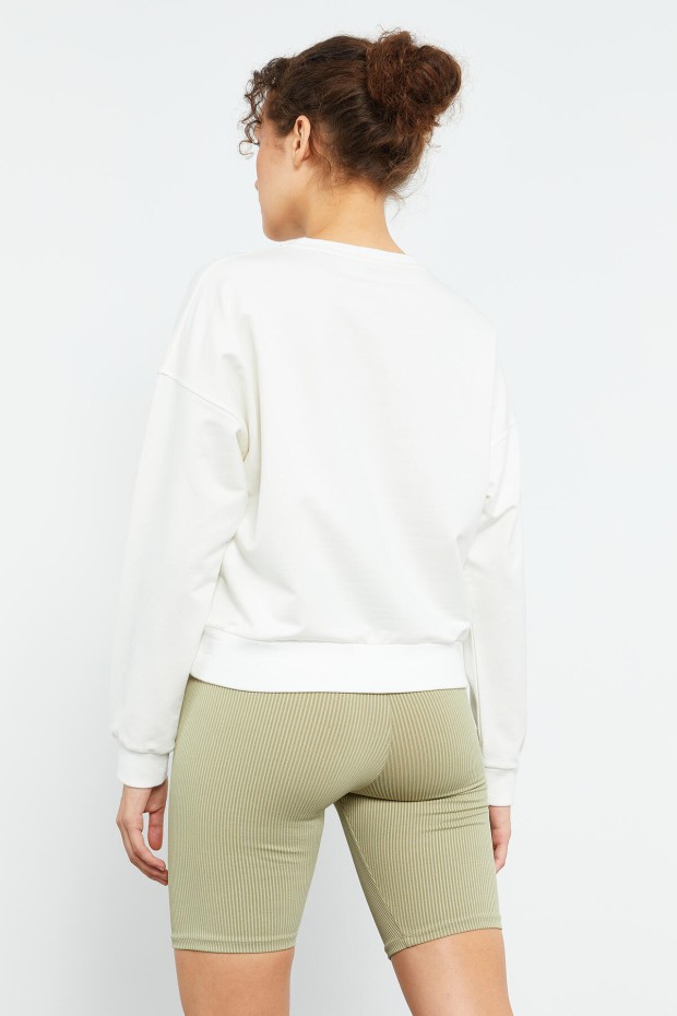 Tommy Life Basic Round Neck Ecru Women's Sweatshirt - 7