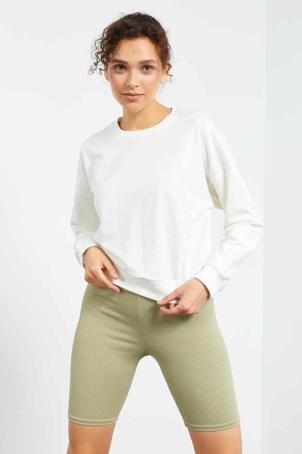 Tommy Life Basic Round Neck Ecru Women's Sweatshirt - 8