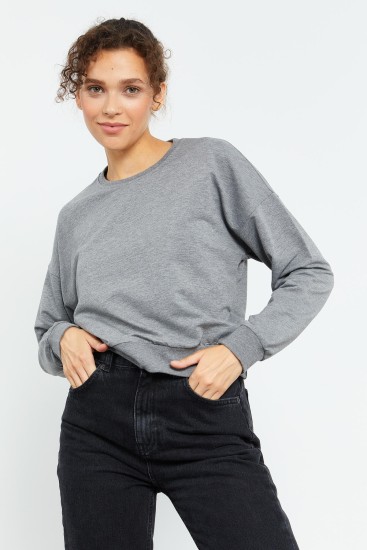 Tommy Life Basic Round Neck Grey-Melange Women's Sweatshirt 