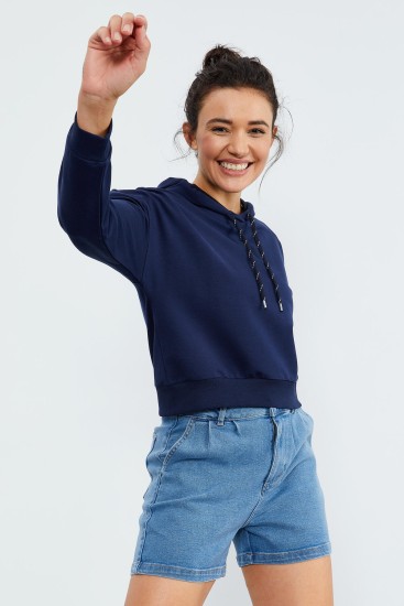 Tommy Life Basic Hooded Indigo Women's Sweatshirt 