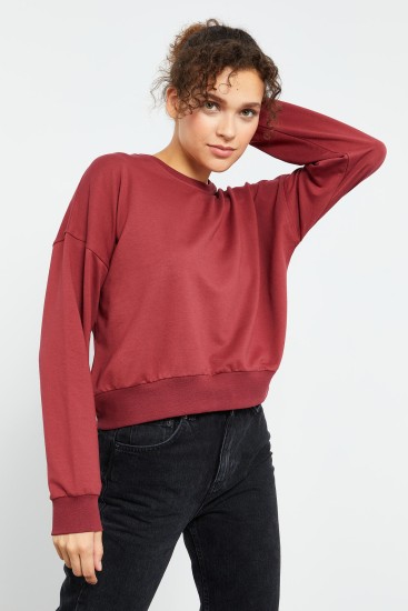 Tommy Life Basic Round Neck Maroon Women's Sweatshirt 