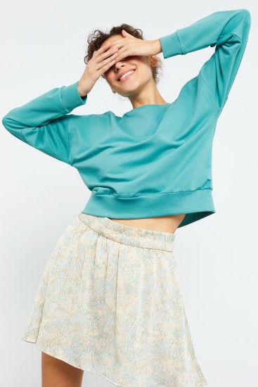 Tommy Life Basic Round Neck Mint Green Women's Sweatshirt 