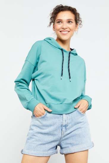 Tommy Life Basic Hooded Mint Green Women's Sweatshirt 