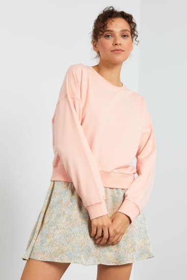 Tommy Life Basic Round Neck Pink Women's Sweatshirt 