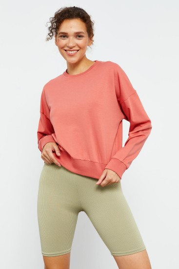 Tommy Life Basic Round Neck Powder Women's Sweatshirt 