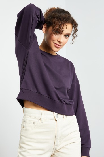 Tommy Life Basic Round Neck Purple Women's Sweatshirt 