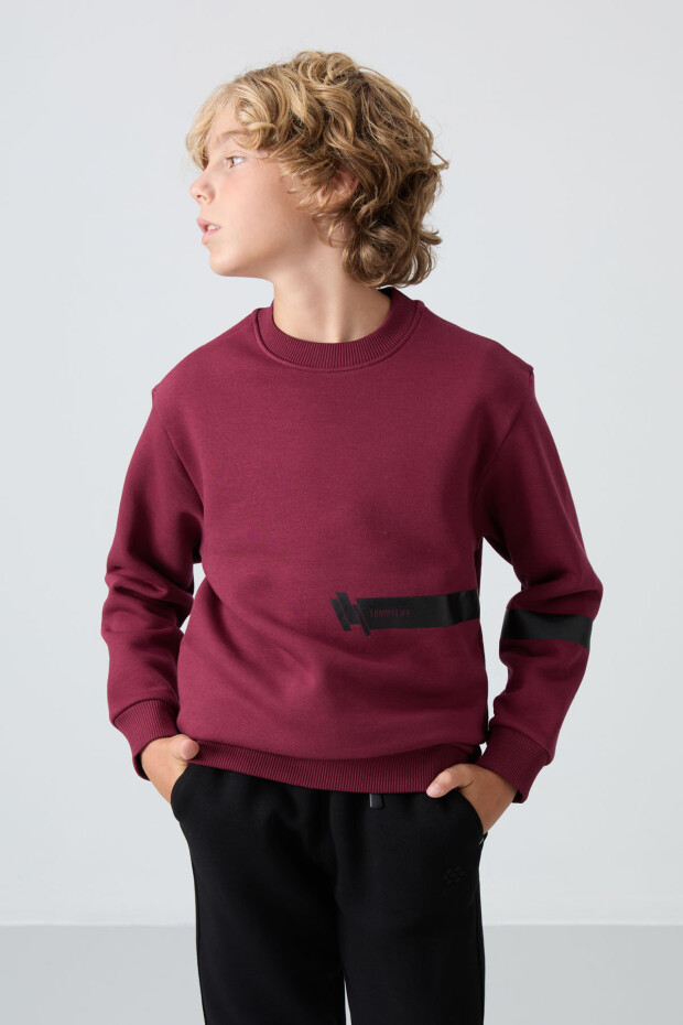 Erguvan Pamuklu Kalın İçi Tüylü Yumuşak Dokulu Standart Fit Baskılı Erkek Çocuk Sweatshirt - 11238 - 4