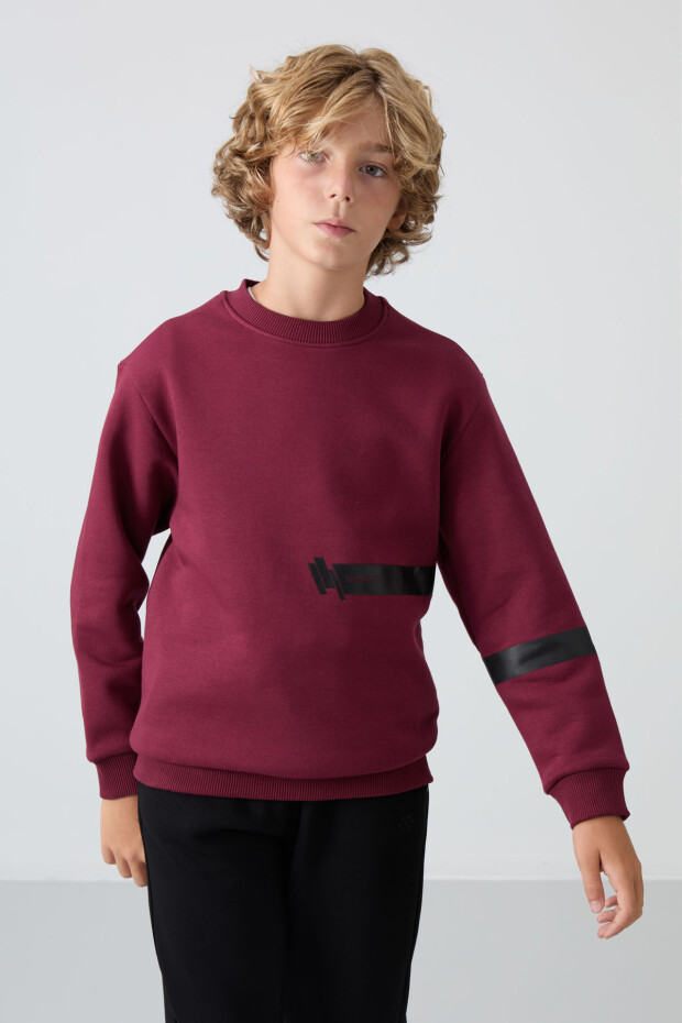 Erguvan Pamuklu Kalın İçi Tüylü Yumuşak Dokulu Standart Fit Baskılı Erkek Çocuk Sweatshirt - 11238 - 1
