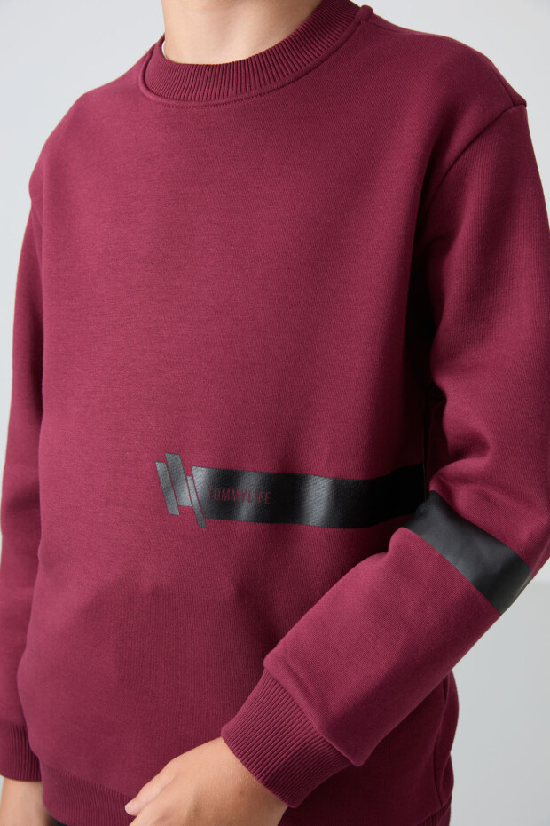 Erguvan Pamuklu Kalın İçi Tüylü Yumuşak Dokulu Standart Fit Baskılı Erkek Çocuk Sweatshirt - 11238 - 3