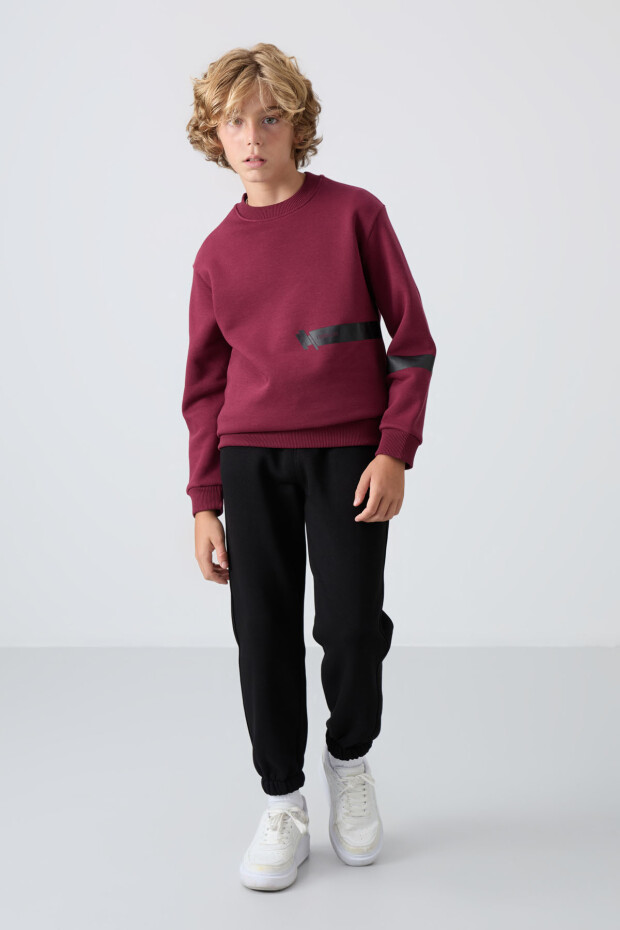 Erguvan Pamuklu Kalın İçi Tüylü Yumuşak Dokulu Standart Fit Baskılı Erkek Çocuk Sweatshirt - 11238 - 2