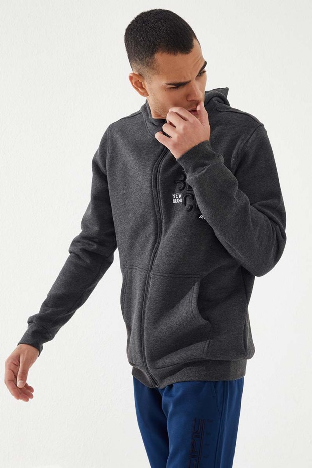 Tommy Life Antrasit Melanj Fermuarlı Kanguru Cep Standart Kalıp Kapüşonlu Erkek Sweatshirt - 87876. 3 Tommy Life Antrasit Melanj Fermuarlı Kanguru Cep Standart Kalıp Kapüşonlu Erkek Sweatshirt - 87876. 3