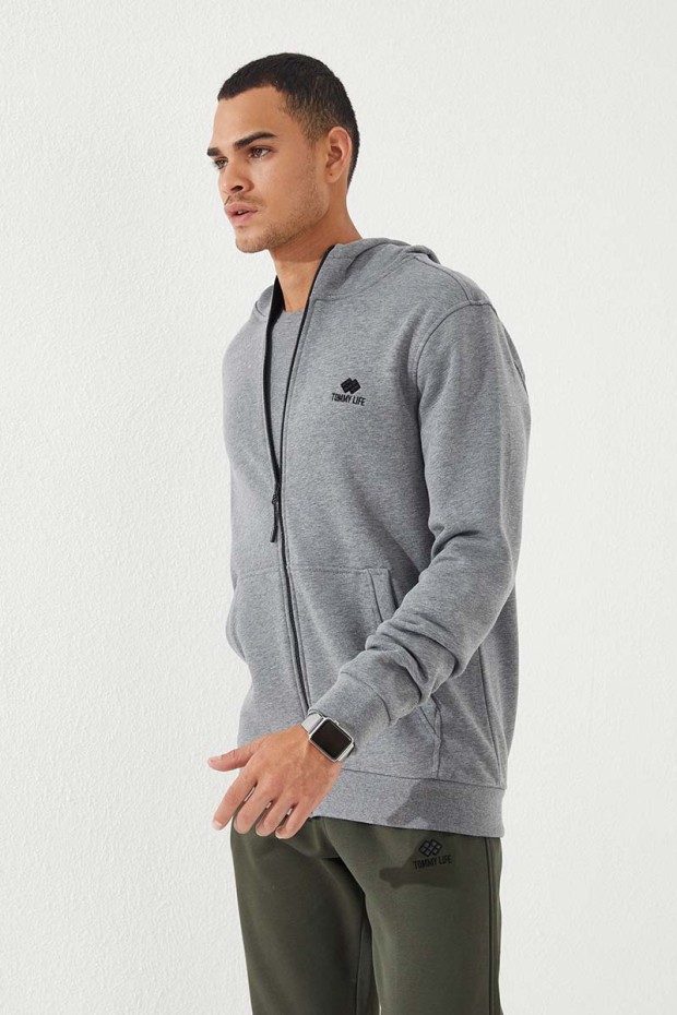 Tommy Life Gri Melanj Fermuarlı Standart Kalıp Kapüşonlu Erkek Sweatshirt - 87877. 7 Tommy Life Gri Melanj Fermuarlı Standart Kalıp Kapüşonlu Erkek Sweatshirt - 87877. 7