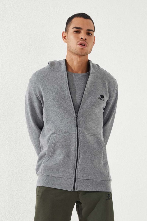 Tommy Life Gri Melanj Fermuarlı Standart Kalıp Kapüşonlu Erkek Sweatshirt - 87877. 6 Tommy Life Gri Melanj Fermuarlı Standart Kalıp Kapüşonlu Erkek Sweatshirt - 87877. 6