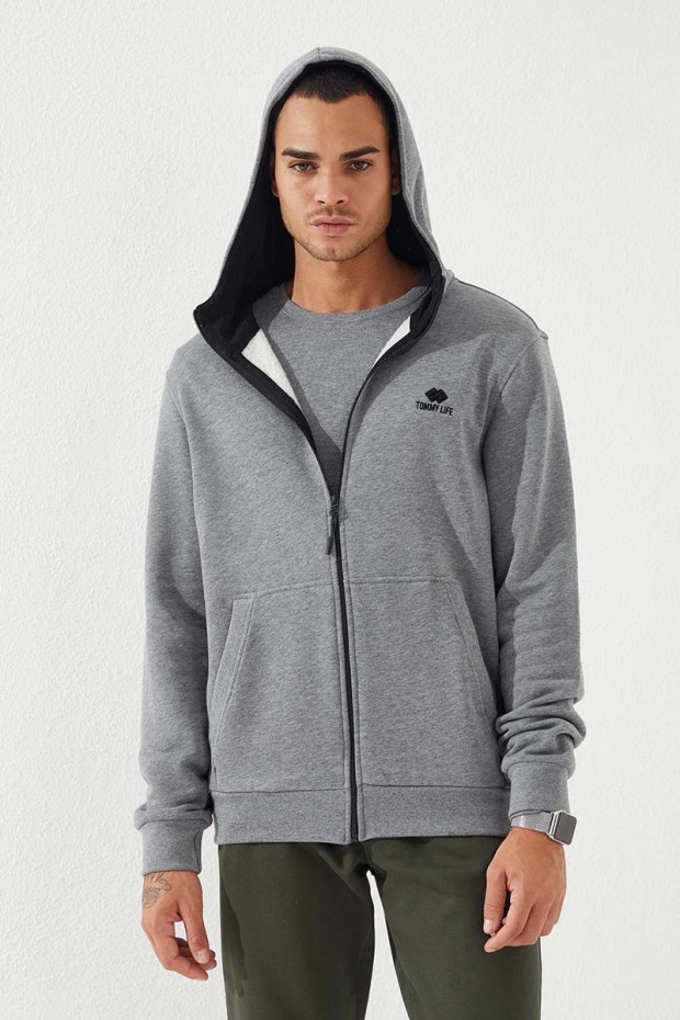 Tommy Life Gri Melanj Fermuarlı Standart Kalıp Kapüşonlu Erkek Sweatshirt - 87877. 5 Tommy Life Gri Melanj Fermuarlı Standart Kalıp Kapüşonlu Erkek Sweatshirt - 87877. 5