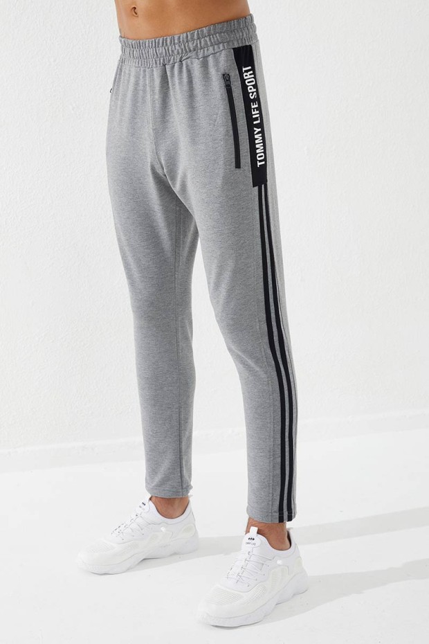 Tommy Life Gri Melanj Baskılı Çift Şeritli Slim Fit Jogger Erkek Eşofman Alt - 84780. 3 Tommy Life Gri Melanj Baskılı Çift Şeritli Slim Fit Jogger Erkek Eşofman Alt - 84780. 3
