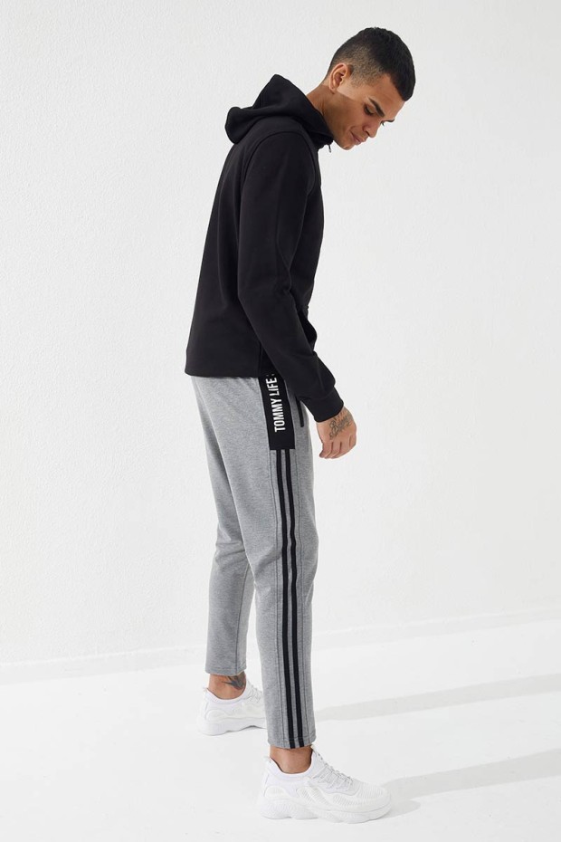 Tommy Life Gri Melanj Baskılı Çift Şeritli Slim Fit Jogger Erkek Eşofman Alt - 84780. 6 Tommy Life Gri Melanj Baskılı Çift Şeritli Slim Fit Jogger Erkek Eşofman Alt - 84780. 6
