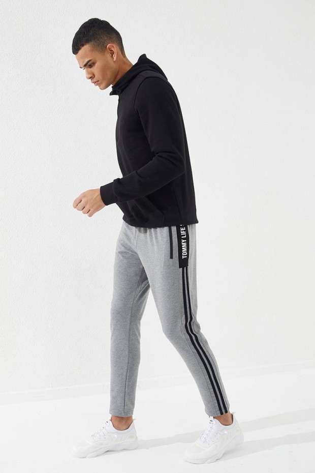 Tommy Life Gri Melanj Baskılı Çift Şeritli Slim Fit Jogger Erkek Eşofman Alt - 84780. 7 Tommy Life Gri Melanj Baskılı Çift Şeritli Slim Fit Jogger Erkek Eşofman Alt - 84780. 7