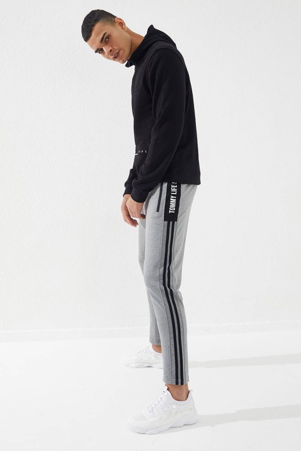 Tommy Life Gri Melanj Baskılı Çift Şeritli Slim Fit Jogger Erkek Eşofman Alt - 84780. 10 Tommy Life Gri Melanj Baskılı Çift Şeritli Slim Fit Jogger Erkek Eşofman Alt - 84780. 10