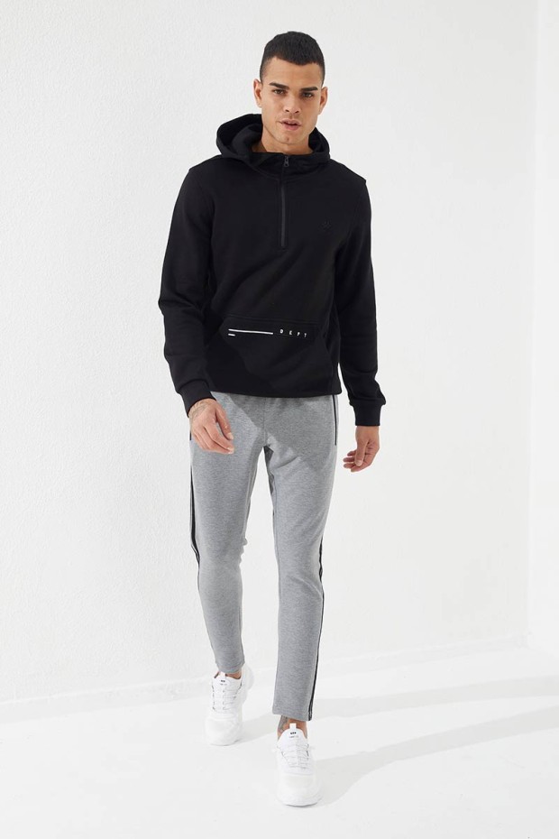 Tommy Life Gri Melanj Baskılı Çift Şeritli Slim Fit Jogger Erkek Eşofman Alt - 84780. 4