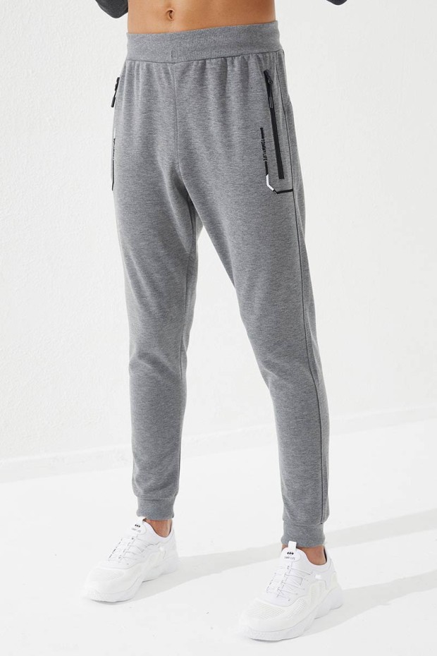 Tommy Life Gri Melanj Fermuar Cepli Nakış Detaylı Dar Kalıp Jogger Erkek Eşofman Alt - 84782. 3 Tommy Life Gri Melanj Fermuar Cepli Nakış Detaylı Dar Kalıp Jogger Erkek Eşofman Alt - 84782. 3