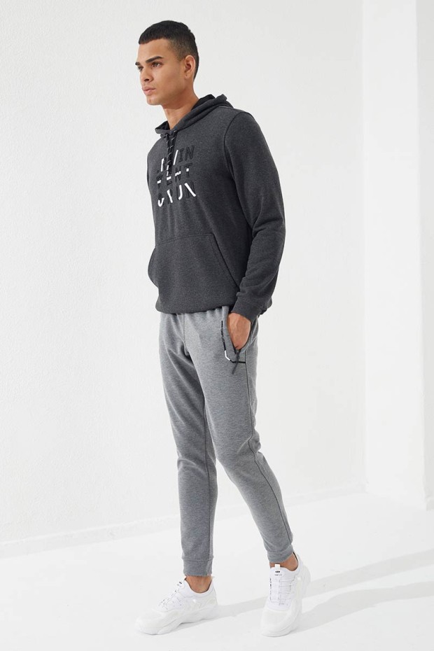 Tommy Life Gri Melanj Fermuar Cepli Nakış Detaylı Dar Kalıp Jogger Erkek Eşofman Alt - 84782. 5 Tommy Life Gri Melanj Fermuar Cepli Nakış Detaylı Dar Kalıp Jogger Erkek Eşofman Alt - 84782. 5