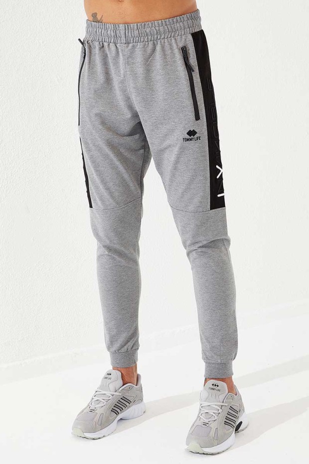 Tommy Life Gri Melanj Erkek Nakış Detaylı Dar Kalıp Jogger Eşofman Alt - 84792. 3 Tommy Life Gri Melanj Erkek Nakış Detaylı Dar Kalıp Jogger Eşofman Alt - 84792. 3