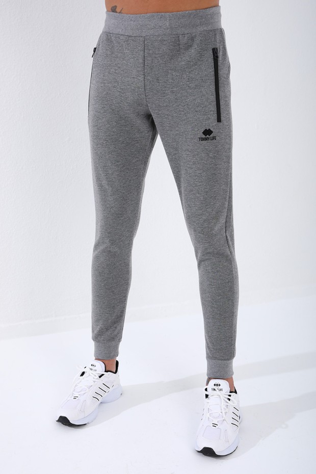 Tommy Life Gri Melanj Ters Fermuarlı Standart Kalıp Manşetli Erkek Eşofman Alt - 84702. 9 Tommy Life Gri Melanj Ters Fermuarlı Standart Kalıp Manşetli Erkek Eşofman Alt - 84702. 9
