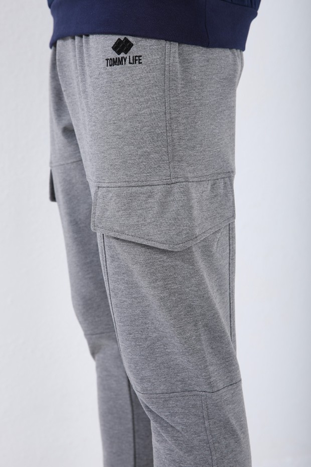 Tommy Life Gri Melanj Kargo Cep Dar Kalıp Jogger Erkek Eşofman Alt - 84796. 2 Tommy Life Gri Melanj Kargo Cep Dar Kalıp Jogger Erkek Eşofman Alt - 84796. 2