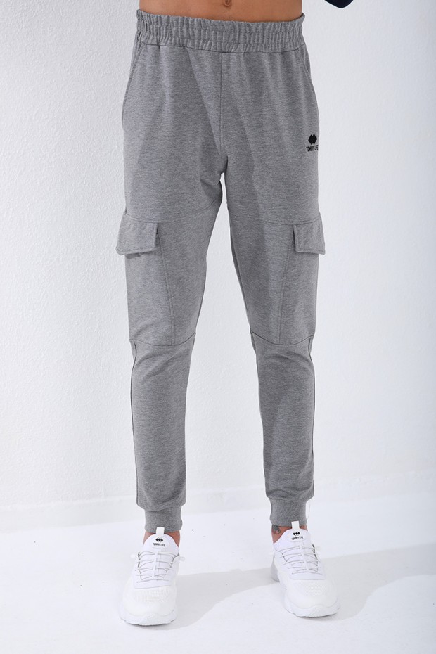 Tommy Life Gri Melanj Kargo Cep Dar Kalıp Jogger Erkek Eşofman Alt - 84796. 5