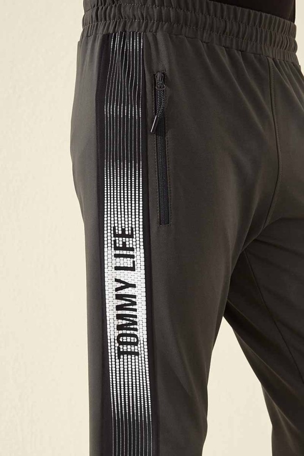 Tommy Life Haki Fermuar Cepli Baskılı Standart Kalıp Jogger Erkek Eşofman Alt - 84657. 2