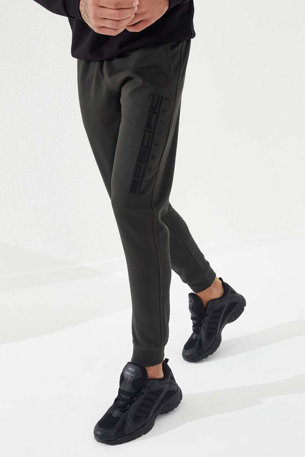 Tommy Life Haki Fermuar Cepli Yazı Nakışlı Dar Kalıp Jogger Erkek Eşofman Alt - 84785. 1 Tommy Life Haki Fermuar Cepli Yazı Nakışlı Dar Kalıp Jogger Erkek Eşofman Alt - 84785. 1