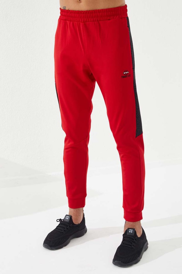 Tommy Life Kırmızı Cepli Desen Şeritli Dar Kalıp Jogger Erkek Eşofman Alt - 84788. 6