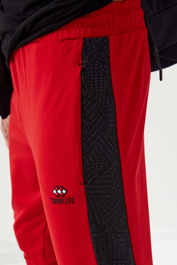 Tommy Life Kırmızı Cepli Desen Şeritli Dar Kalıp Jogger Erkek Eşofman Alt - 84788. 2 Tommy Life Kırmızı Cepli Desen Şeritli Dar Kalıp Jogger Erkek Eşofman Alt - 84788. 2