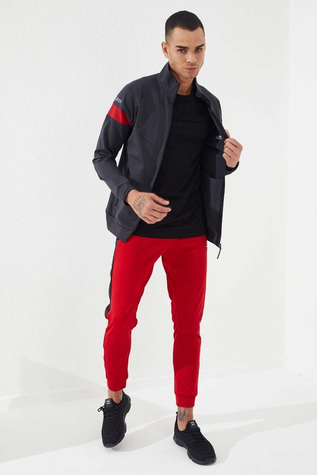 Tommy Life Kırmızı Cepli Desen Şeritli Dar Kalıp Jogger Erkek Eşofman Alt - 84788. 5