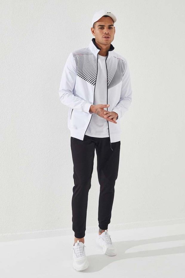 Tommy Life Beyaz - Siyah Desen Baskılı Standart Kalıp Manşetli Erkek Eşofman Takımı - 85151. 2 Tommy Life Beyaz - Siyah Desen Baskılı Standart Kalıp Manşetli Erkek Eşofman Takımı - 85151. 2