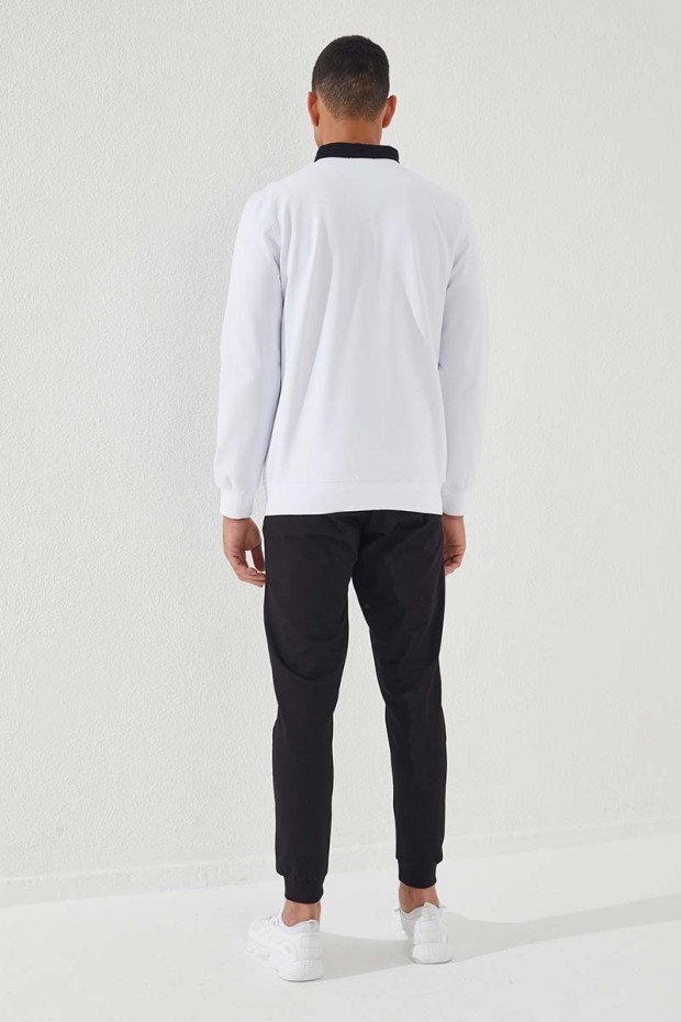 Tommy Life Beyaz - Siyah Desen Baskılı Standart Kalıp Manşetli Erkek Eşofman Takımı - 85151. 6 Tommy Life Beyaz - Siyah Desen Baskılı Standart Kalıp Manşetli Erkek Eşofman Takımı - 85151. 6