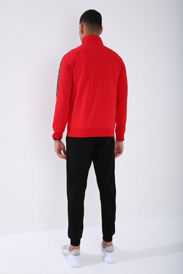Tommy Life Kırmızı - Siyah Dik Yaka Şerit Baskılı Standart Kalıp Manşetli Erkek Eşofman Takımı - 85150. 2 Tommy Life Kırmızı - Siyah Dik Yaka Şerit Baskılı Standart Kalıp Manşetli Erkek Eşofman Takımı - 85150. 2