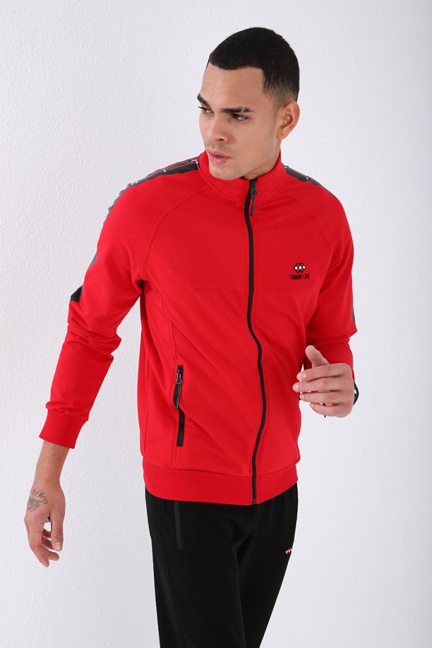 Tommy Life Kırmızı - Siyah Dik Yaka Şerit Baskılı Standart Kalıp Manşetli Erkek Eşofman Takımı - 85150. 7 Tommy Life Kırmızı - Siyah Dik Yaka Şerit Baskılı Standart Kalıp Manşetli Erkek Eşofman Takımı - 85150. 7